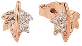 Amor Ohrstecker 925 Sterling Silber Damen Ohrschmuck, mit Zirkonia synth., 1 cm, Roséfarben, Blatt, Kommt in Schmuck Geschenk Box, 2022530