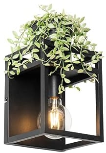 Qazqa - Industrie I Vintage I Industrie I Vintage I Wandleuchte schwarz mit Gestell - Cage Rack I Wohnzimmer I Schlafzimmer - Stahl Quadratisch - LED geeignet E27