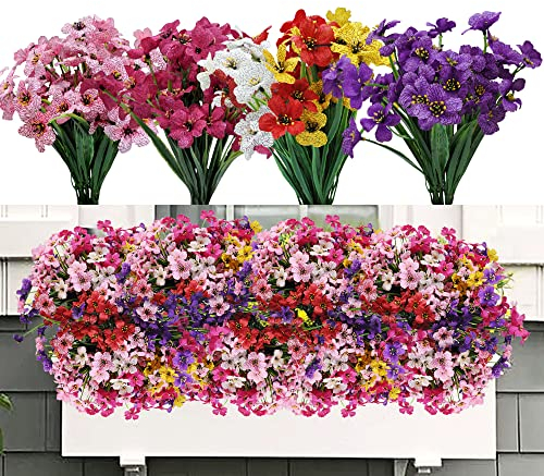 ROLLWAY 9 Piezas Flores Artificiales Decoracion Exterior Ramos Violetas para Jardín Hogar Exterior Ventana Porche (6 Colores)