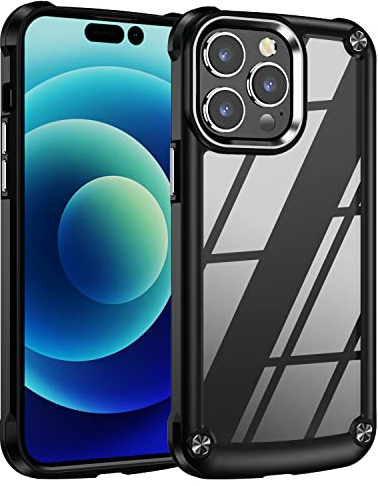TECHGEAR iPhone 14 Pro Tough Case, [Fusion Armour] Premium Slim Hybrid Tough Rugged Protective Bumper Case Heavy Duty Protection with Clear Back Designed For iPhone 14 Pro 6.1 - Black