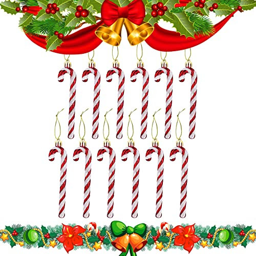 TIESOME Weihnachten Glitter Candy Cane, 12Pcs Mini Kunststoff Krücke Anhänger robuste rote weiße Weihnachtsbaum hängenden Ornament für Weihnachten Party Favors Urlaub Dekoration (14cm)