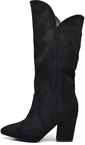 IF Fashion Scarpe Stivali Stivaletti Al Polpaccio Camperos Con Tacco A punta da Donna 401-1 nero scamosciato N.39