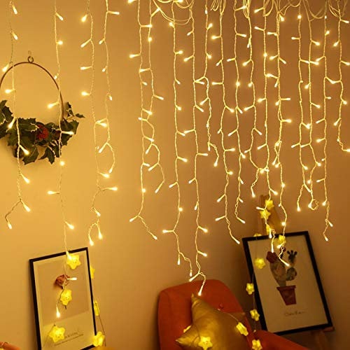 YRHome 5m 200LEDs Lichterkette Lichtervorhang LED Eisregen Warmweiß Regenkette 8 Modi Speicherfunktion Innen Außen IP44 Wasserfest für Weihnachten Hochzeit Halloween Traufe Party Garten