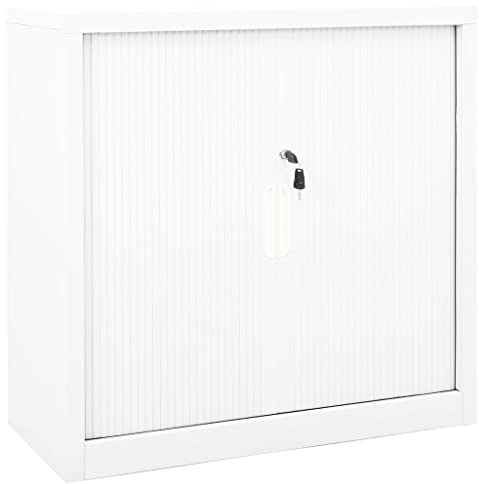 YEZIYIYFOB Schrank mit Schiebetür Weiß 90x40x90 cm Stahl Metallschrank Aktenschrank Werkzeugschrank Vorratsschrank BüRoschrank Werkstattschrank MöBel FüR Arbeitszimmer Allzweckschrank 1 GroßEn Fach