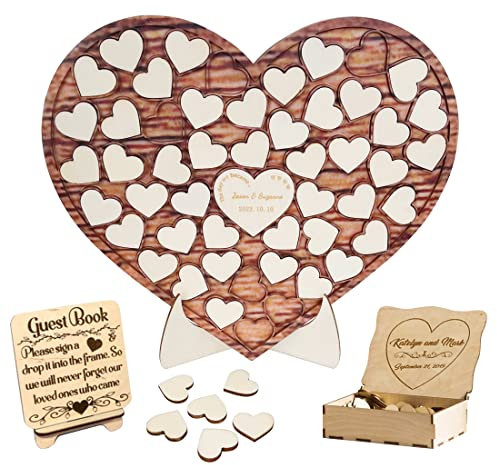 Personalisiertes Hochzeitspuzzle Gästebuch Alternative Custom Holz Herz Puzzle Gästebuch Schild Rustikales Gästebuch Hochzeit Dekor für Party Verlobung Empfang Jahrestag (A-50)