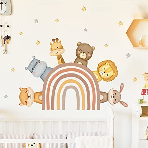 Hava Kolari Kinder Regenbogen Wandtattoo, Regenbogen Stern Tiere Selbstklebend Wandsticker, DIY Wandaufkleber Wanddeko Aufkleber für Kinder Babyzimmer