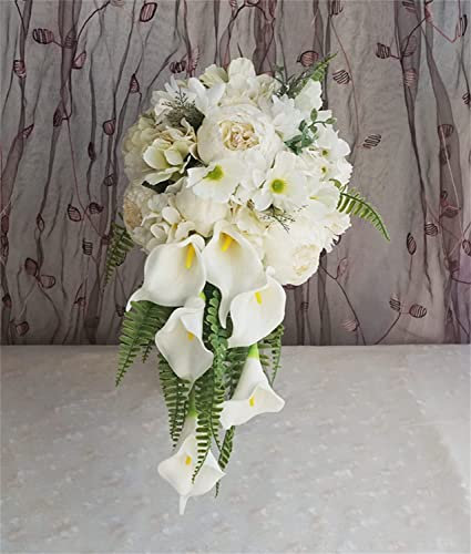Waterfall Wedding Bouquet For Bride, Cascading Peony & Calla Lily Bridal Bouquet, Handmade Holding Bouquets For Wedding
