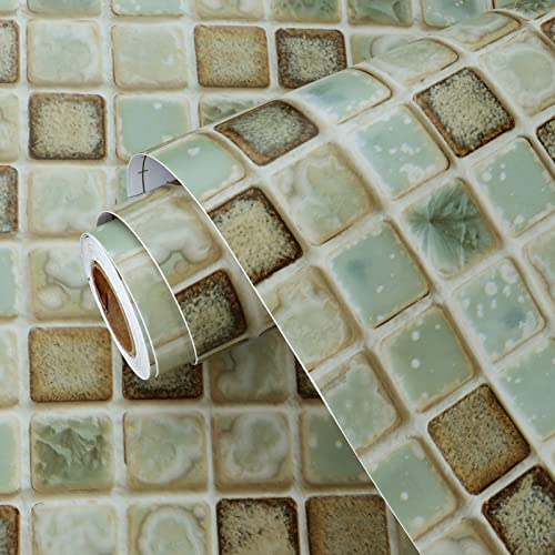Yullpaper Tapete Grün Abwaschbare Klebefolie Fliesenoptik Selbstklebende Tapete Badezimmer Wasserfest Dekofolie Möbelfolie Küchenfolie Selbstklebend Grüne Fliesenfolie Küche Wand Tapeten 40cm X 300cm