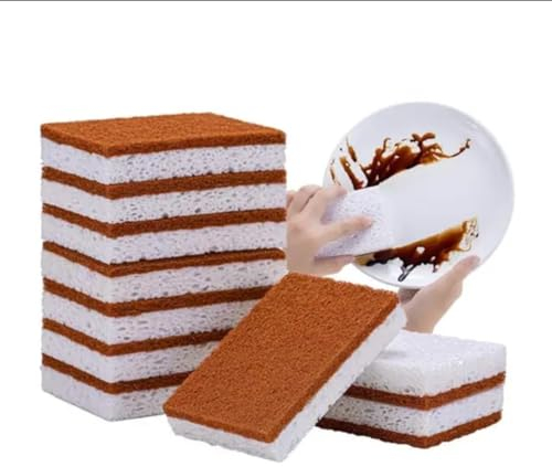 Cellulose and Sisal Natual Biodegradable Non-scratch Sponge Scourers 8pk with FREE Natural Silicone Washing up Scrubber