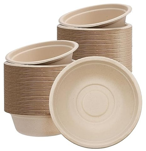 YAAVAAW Disposable Brown 17oz/480ml Bagasse Compostable Bowls, 100Pcs Eco-Friendly Biodegradable Party Bowls, Microwave & Freezer Safe, BBQ Picnic