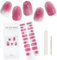 EBANKU Cured Gel Nail Strips, Pink Flash Gel Nail Strips Long Lasting Waterproof Real Nail Polish Strips Wraps Stickers with Cuticle Stick, Nail File, Nail Wipes