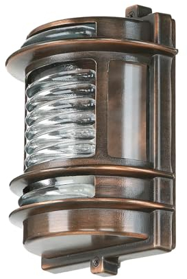 Licht-Erlebnisse Außenleuchte Messing Glas in Kupfer Antik IP64 Garten Eingang H:22 cm E27 Schiffsleuchte nostalgisch Maritime Wandlampe Balkon GRACIA