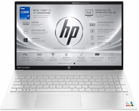 HP Notebook PC Portatile Intel Core i7-1355U 13th Display 15.6 FHD | RAM 16 GB, SSD PCIe 1 TB, Tastiera Retroilluminata e fingerprint, Audio B&O, Win 11, Ready to use