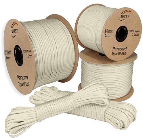 MITSY Paracord 550 Typ III Nylon Schnur 4 mm 10 Meter Creme