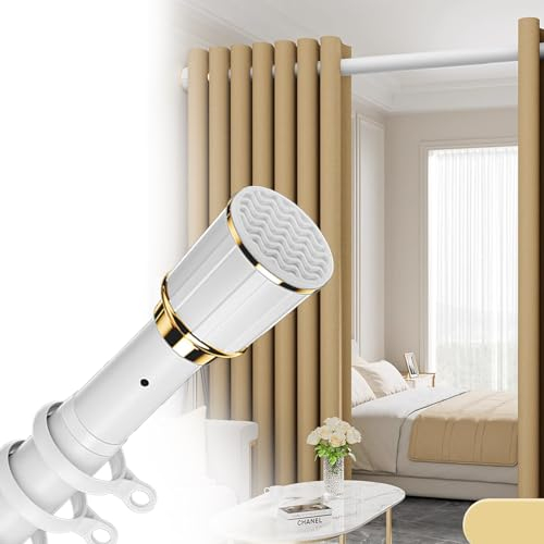 Duschvorhangstange Gardinenstange Ohne Bohren, Extra Lange 40-500cm Teleskopstangen Edelstahl Vorhangstange Klemmstange für Dusche und Badewanne (Farbe : Frosted White, Größe : 4.1-5.0m+30 Rings)