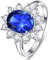 Yaresul Damen Ringe Silber 925 Saphir Ringe Ovaler Schliff Ringe Frauen Solitär Tansanit Ringe mit Halo Cubic Zirconia Inspired von Prinzessin Diana's Verlobungsring Damen Größe54.4(17.3)