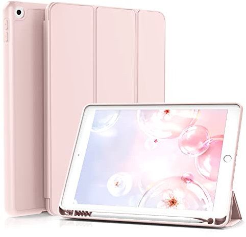 GKABXY Hülle für iPad 9./8./7. Generation mit Stifthalter 10.2 Zoll, Flexible TPU Rückseite, Ultradünne Schutzhülle für iPad 10.2, Auto Schlafen/Wachen, Rosa