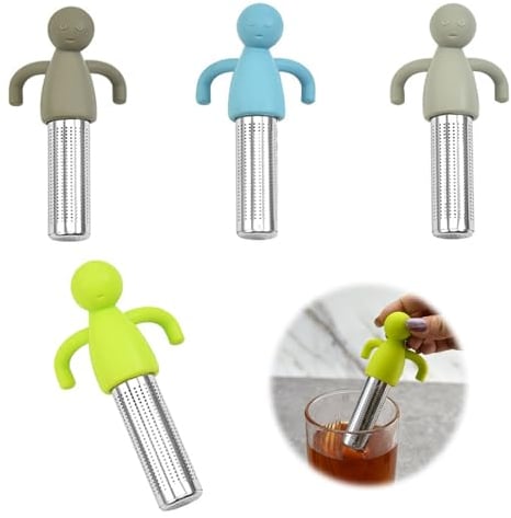 4 Stück Kreatives Tee-Filter mit Silikongriff Lustig Teeei für Losen Tee Teesieb Edelstahl Teesieb Teefilter mit Griffen Tee Sieb Teeei Teefilterhalt Gewürzsieb für Losen Tee, Rose, Gewürze