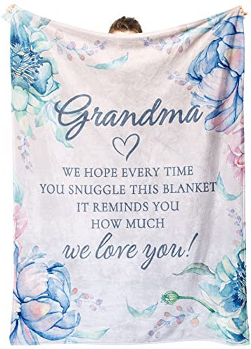 Craftique Grandma Gifts, Blanket with Letter & Floral Print, Grandma Birthday Gifts, Presents for Grandma from Grandchildren, Cozy Flannel Throw Blankets 50'' x 60''