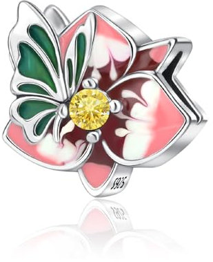 BEEUVIP Damen Stiefmütterchen Charm Anhänger für Armband 925 Sterling Silber Geburtsstein Charms Beads