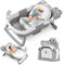 Baby Badewanne mit Thermometer, Krokodile Faltbare Babybadewanne mit Sitzmatte, Rutschfeste Babywanne, Tragbare Baby Bathtub für Neugeborene von 0-36 Monaten, Grau
