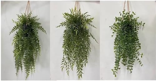 YVONNEYI 3 Pièces Plante Artificielle Tombante avec Pots, Plantes Artificielles Interieur pour Decoration Chambre, Fausse Plante Suspendue pour Maison Salle de Bain Bureaux Décoration-033