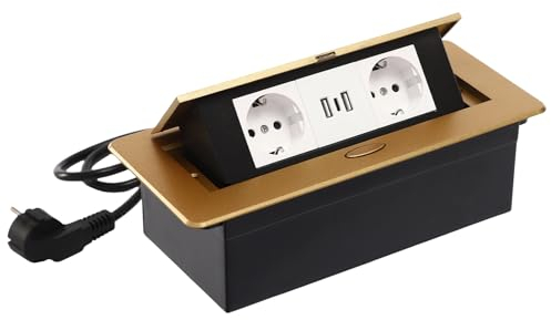 Mehrfachsteckdose Tischplatte Versteckt Steckdose Pop-up-Steckdose mit 2 USB+2 Steckdosen+1 Typ-C (Gold)