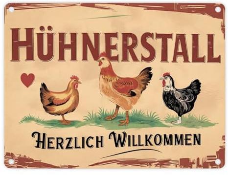 Herzlich Willkommen im Hühnerstall Vintage Metallschild in 15x20 cm Retro Schild für Hühnerstall Haustier Herzsymbol Stilvolle Typography
