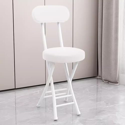 Sedia Pieghevole - Sedia da Casa con Schienale - Sgabello Rotondo Portatile - Sedia da Scrivania Semplice - Sgabello Pieghevole per Dormitorio - Sgabello da Balcone - Nero - Bianco - 25*32*78cm(White)