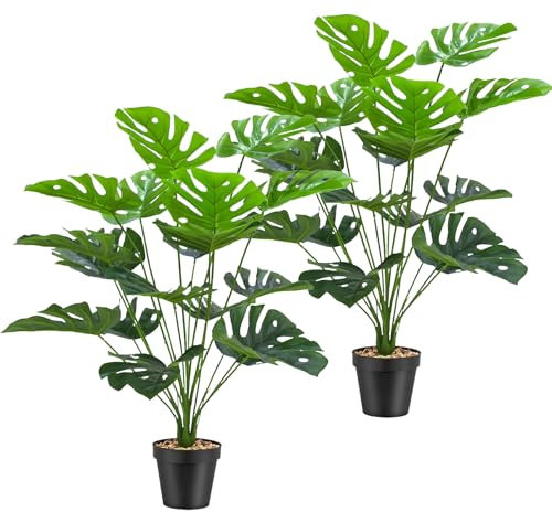 Cnwinu Plantas artificiales de imitación para interiores, 2 unidades, plantas artificiales de palma para decoración del hogar, oficina, dormitorio, plantas artificiales grandes para exteriores,