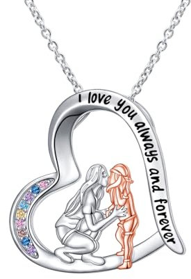 HOOHWE Mother Daughter Necklace 925 Sterling Silver Necklaces for Women Love Heart Pendant Necklace Jewellery Mothers Day Gifts for Mum