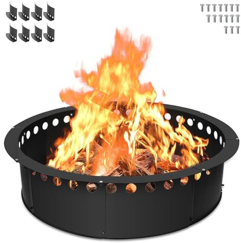 TUSGENK Feuerschalenring für den Außenbereich, rauchfreier Feuerring, robuster Stahl, 91,4 cm innen/101,6 cm außen, 21,6 cm Höhe, DIY Holzfeuerstelle, Einsatz Einsatz über oder im Boden für