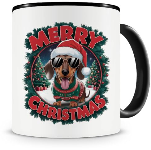 Samunshi® Weihnachten Tasse mit Spruch Merry Christmas Dackel Geschenk für alle Dackel Fans Kaffeetasse Tier Weihnachts Tassen zum Geburtstag Weihnachten 300ml schwarz