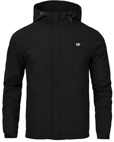 Huayuzh Jacke Herren Softshelljacke Wasserdichte Atmungsaktiv Winddichte Regenjacke Leichte mit Kapuze Laufen Wandern Schwarz L