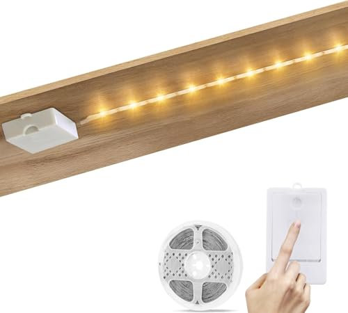 DBFAIRY 3Meter LED Strip Batteriebetrieben, 90 LED Streifen mit Batterie wasserdichte für Schränke Treppen Küche (Warmweiß)