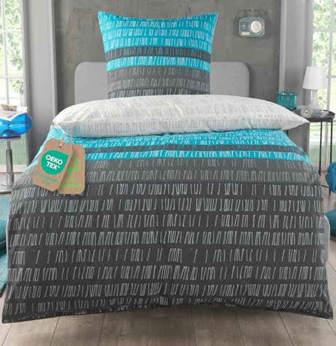 MALIKA Bettwäsche 155x220 Baumwolle Sets, Bettbezug 155 x 220 cm, Kissenbezug 80x80 cm, Renforcé, Oeko-TEX Bettwäsche mit Reißverschluss