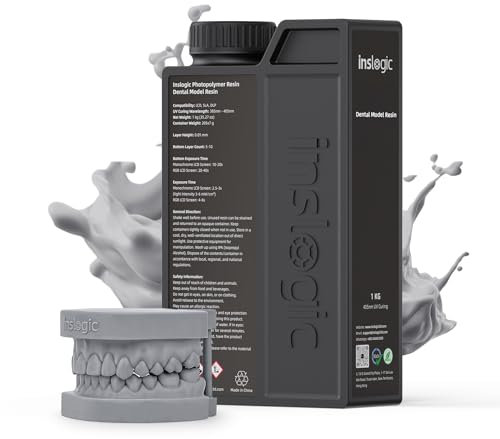 Inslogic Dentalmodell 3D-Drucker-Harz, 1 kg Reparatur lichtempfindliches Harz, Oral Dentistry Kieferorthopädisches Modellmaterial, lichthärtendes LCD-Harz, Wellenlänge 405 nm (Grau)