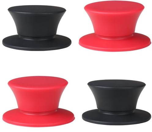 Paquete de 4 pomos de silicona para tapa de olla, sin BPA y resistentes al calor, asas de repuesto universales para ollas de cocción lenta, sartenes, utensilios de cocina (negro y rojo)