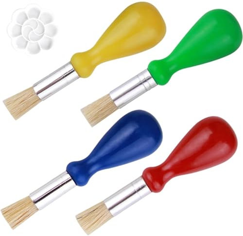 4 Pcs Childrens Paint Brushes, Paint Brushes for Children, Colorful Painting Brush Set kids, Easy to Hold Handles Rounded Grip Brushe, for Kids Children Toddlers Beginners Art Supplies
