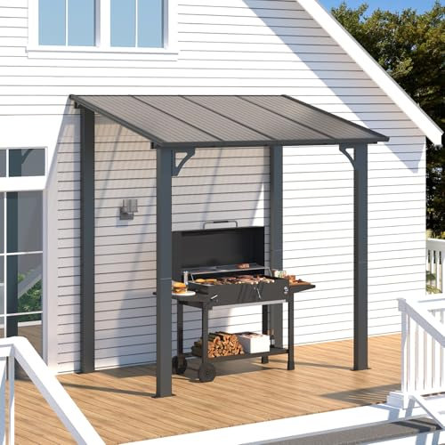 U-MAX 2.4x1.5m Metal Hardtop Gazebo, Wall-Mounted Garden Lean to Gazebo Pergola Waterproof for Patio,BBQ Shelter & Carport