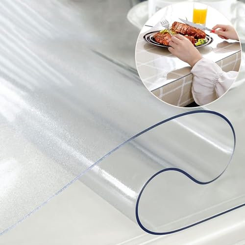 Nappe de table en PVC transparent transparent givré - 100 x 180 cm - Protection de table en verre souple de 1,5 mm - Ne rétrécit pas et ne chauffe pas - Pour bureau à domicile