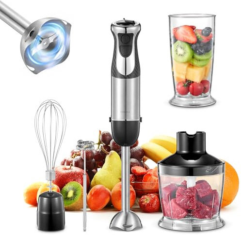 Hand Blender 1000W, Reemix 5-in-1 Electric Stick Blender, Copper Motor Stainless Steel Blade Stick Blender Mixer with Turbo Mode, Mixing Beaker, Chopper, Whisk, Milk Frother (Black1)