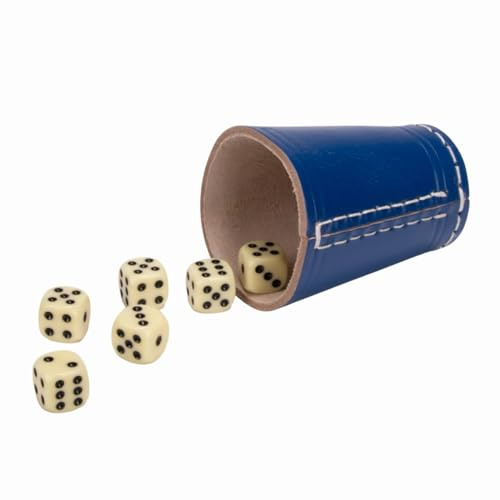 GICO Gobelet à dés de qualité (Cuir véritable) Standard (9 cm) Bleu avec 6 dés – 5904