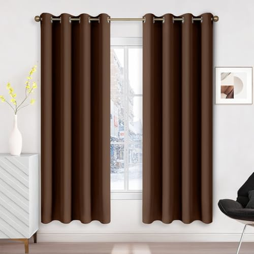 Runyéla Verdunklungsvorhänge mit Ösen Gardinen, Thermovorhang Hitzeschutz | 2er Set, H175xB140 Braun Vorhang Blickdicht, UV-Schutz Sichtschutz Schalldämmung Blackout für Schlafzimmer Wohnzimmer