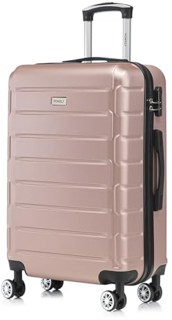 yonsly Trolley Reisekoffer Set, Koffer Suitcase, Rollkoffer Handgepäck Hartschalenreisekoffer mit Zahlenschloss, 4 Rollen 360°, Weicher Gummigriff (XL, Roségold)