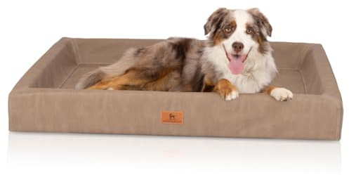 Knuffelwuff orthopädisches Hundebett Austin aus Kunstleder S 70 x 50cm Camel