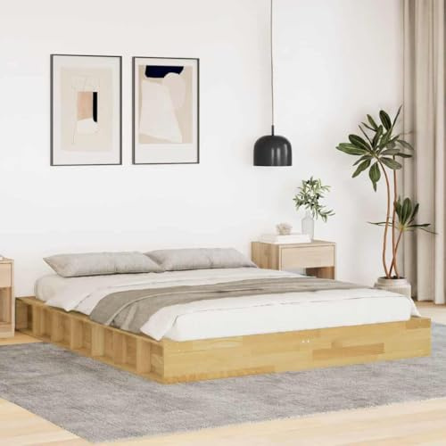 Ordellia Massivholzbett Eiche 140x200 cm, Robustes Bettgestell aus massivem Eichenholz, mit Lattenrost, Stauraumfächern, für Schlafzimmer, langlebiges Möbelstück