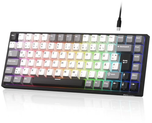 RK ROYAL KLUDGE RK84DE verkabelt 75% RGB Hot Swap Gaming Tastatur, QWERTZ | Kompakte TKL-Gaming-Tastatur 84 Tasten Programmierbare Software für Mac/Win, Schalldämpfender Schaumstoff, PBT-Tastenkappe