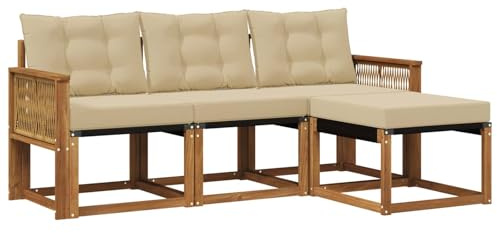 vidaXL Outdoor-Sofagarnitur mit Kissen 4 pcs Natur und Beige, Garten-Sofa, modernes Lounge-Set für draußen, haltbar, gemütliche Terrasse-Sitze für jeden Anlass