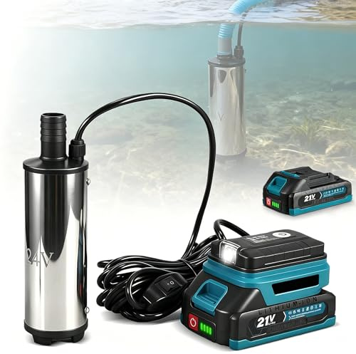 Pompa acqua a batteria 7500 mAh, 21 V, pompa elettrica sommergibile senza fili, altezza di scarico 3-5 m, portata 50-80 l/min, pompa di trasferimento con cavo 5 m, per piscina, acquari, fontane (1